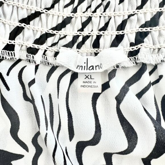 Milano Black & White Off-the-Shoulder Smocked Long Sleeve Zebra Print Tunic Top - Picture 5 of 6